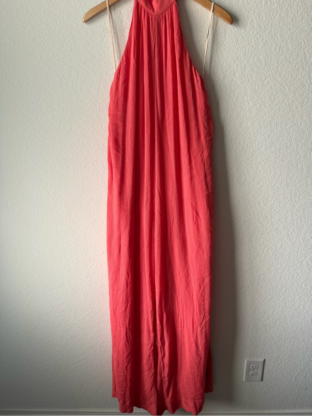 Free People Halter Neck Wide Leg Jumpsuit Coral Gauze Backless Summer Resort‎
